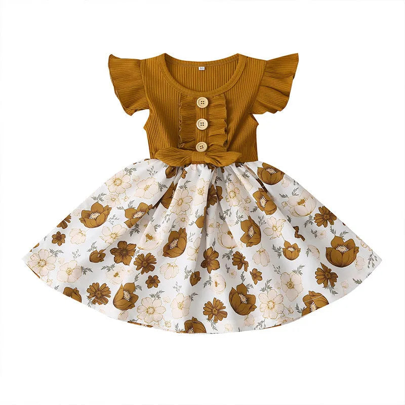 Sleeveless summer dress for a toddler girl shown in one of six available colours.