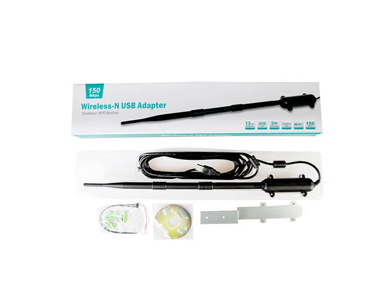 Black industrial outdoor USB network card with 15DBI omnidirectional antenna, 3000m coverage, 410g