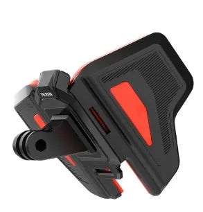 Black universal motorcycle helmet chin strap mount for GoPro and sports cameras with stainless steel buckle.
