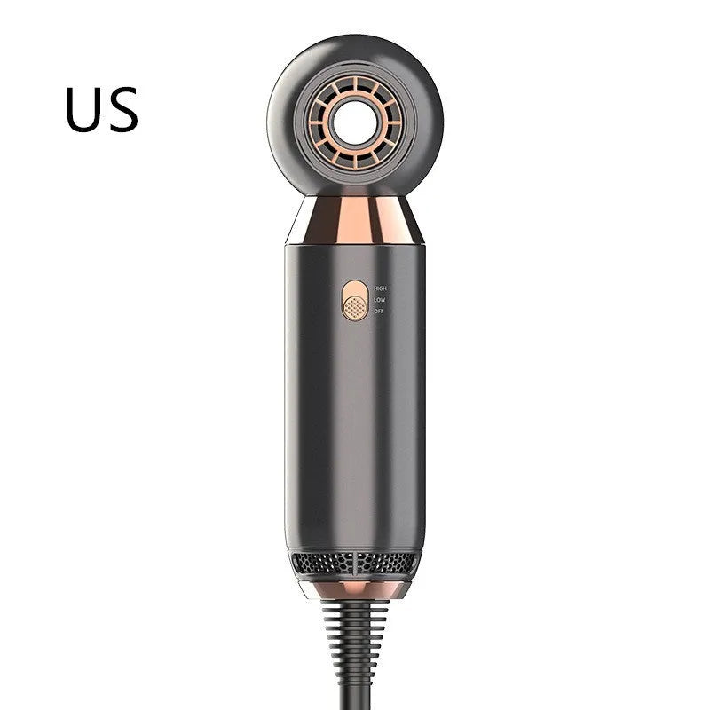 Leafless blower with foldable handle showing hot/cold air functions and speed controls