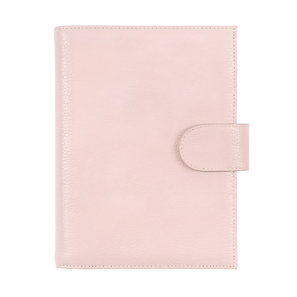 A6 loose-leaf cowhide diary with lychee pattern cover, 12 x 16.5cm, in off white, pink, or white.