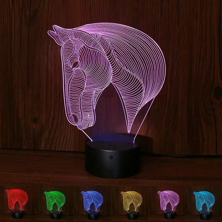 Horse's head LED night light with seven colour changing modes and remote control
