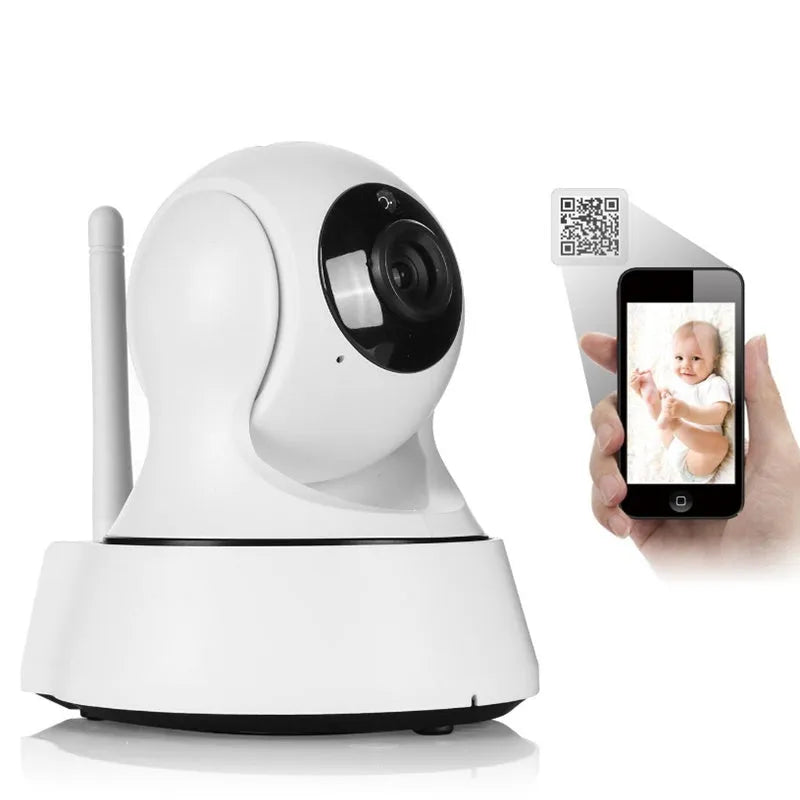 White 720P wireless network camera with Wi-Fi, pan tilt, 3.6mm lens and 10m night vision