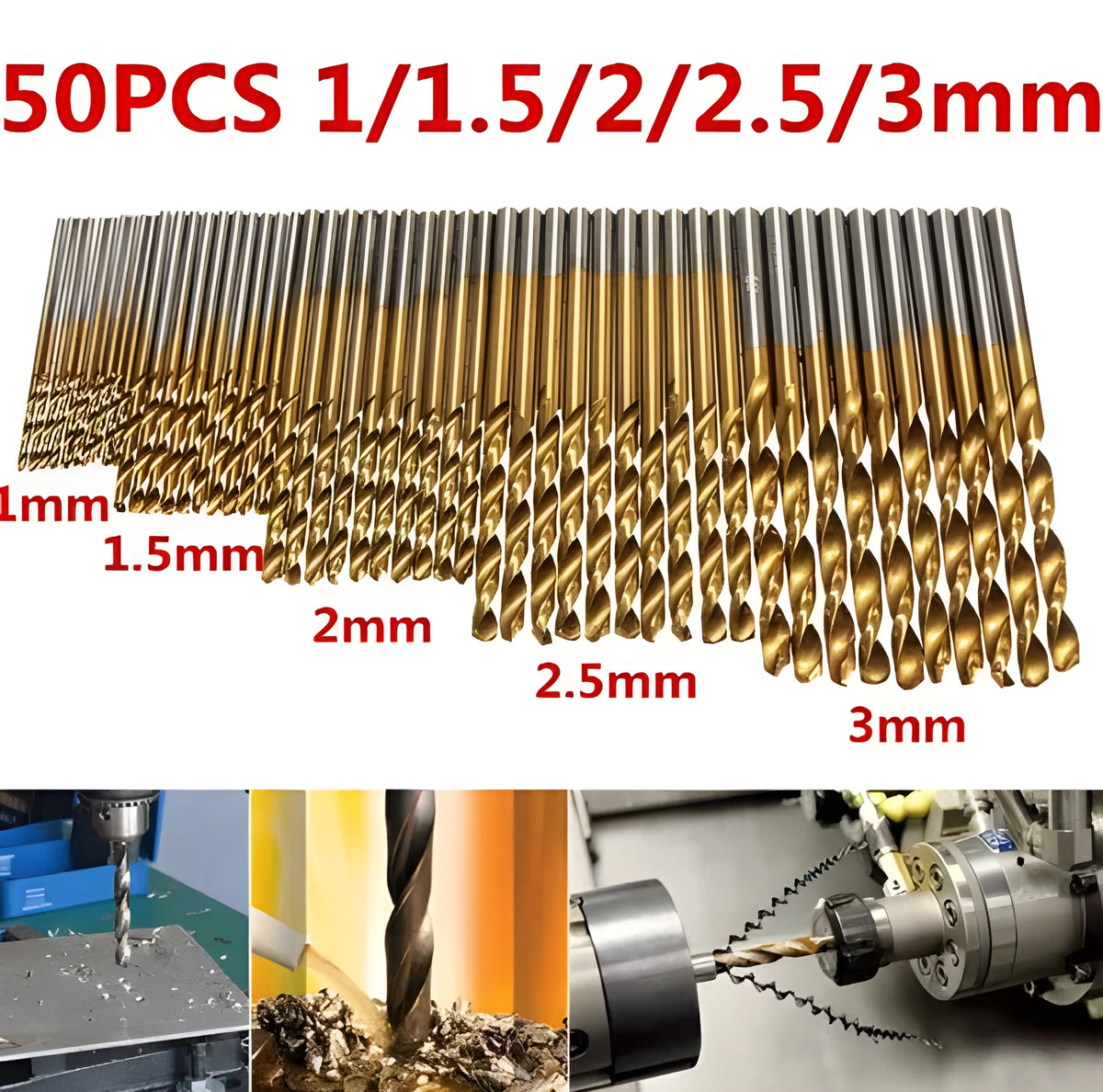 50-piece titanium coated HSS steel high speed drill bit set in storage case