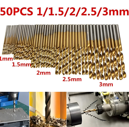 50-piece titanium coated HSS steel high speed drill bit set in storage case