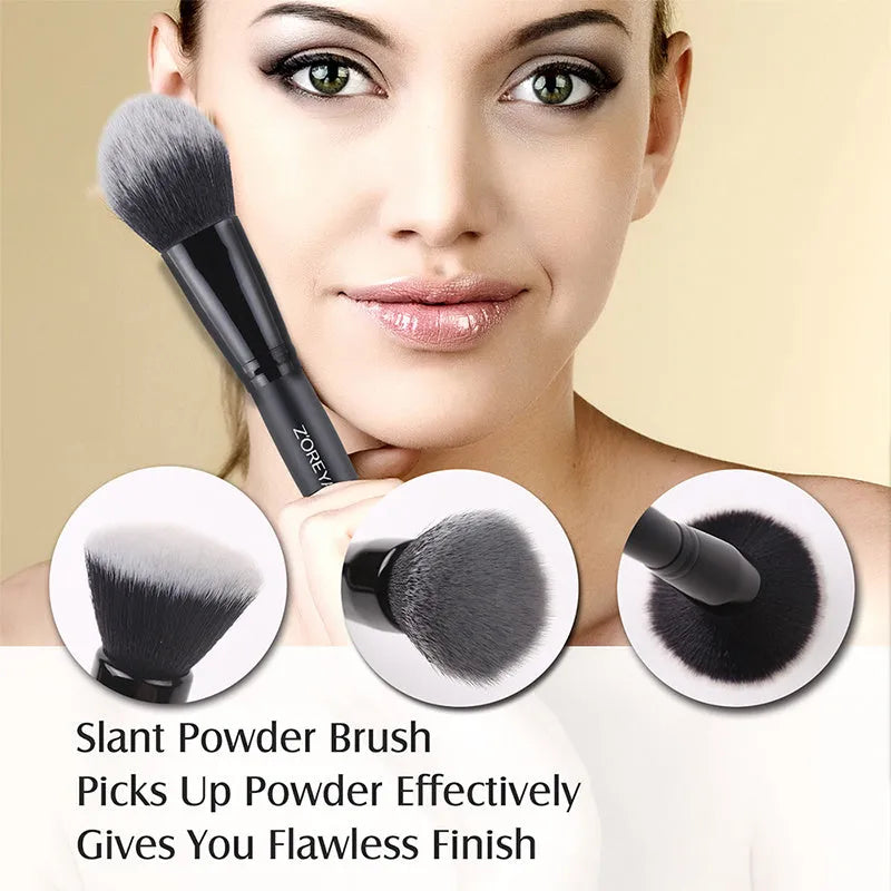 ZOREYA15 black synthetic hair makeup brush set laid out on a flat surface