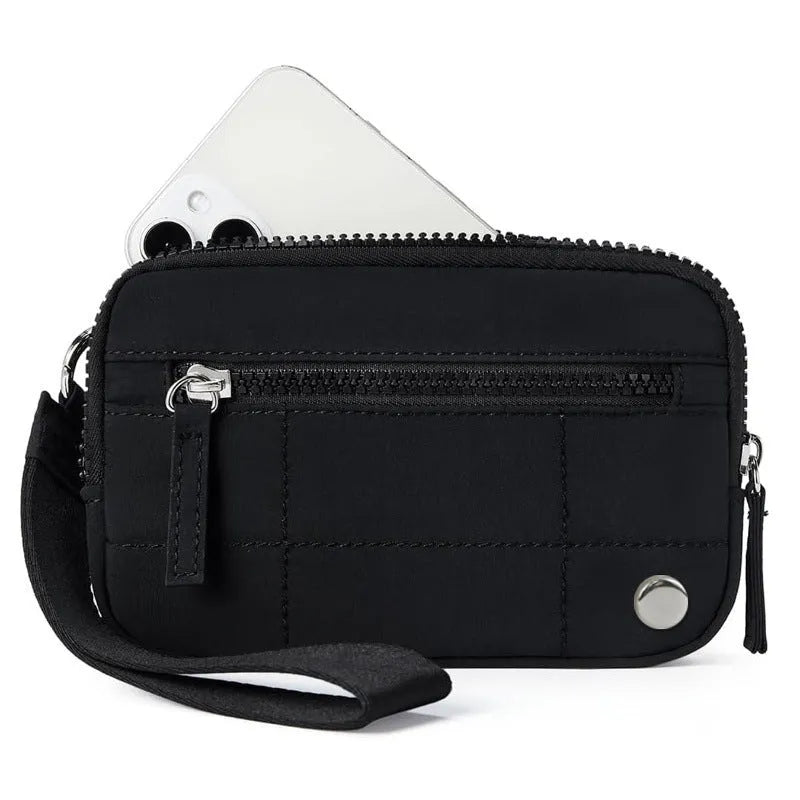 Waterproof quilted handbag with transparent deck section in nylon material