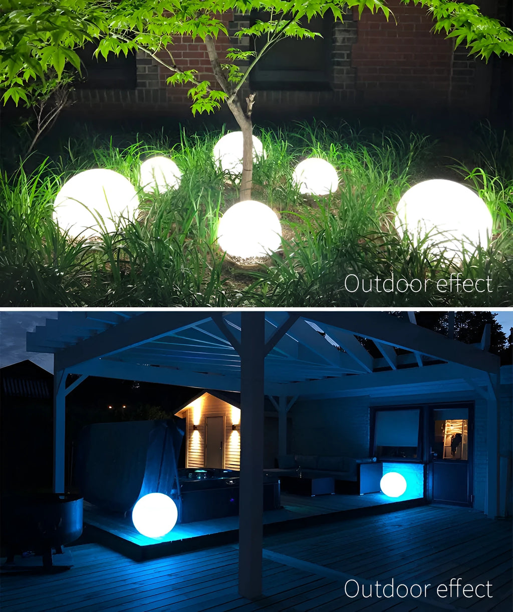 LED luminous ball lamp with remote control, 16 colours, IP67 rating, flat base for floor or floating use