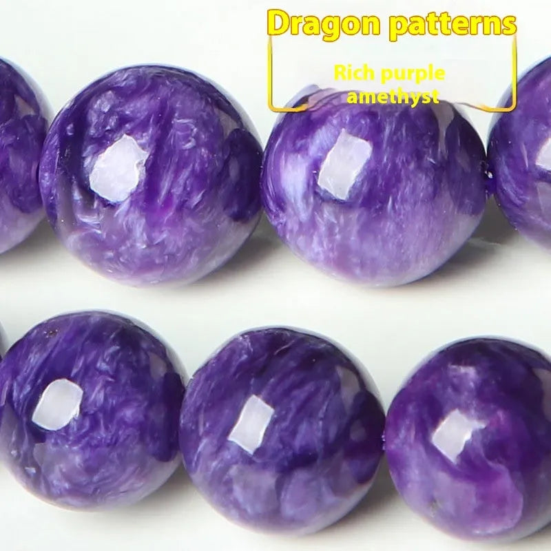 Natural charoite crystal bracelet with platinum setting showing transparent crystals
