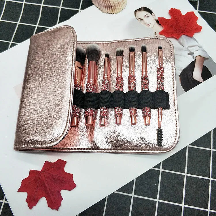 10-piece diamond wrap makeup brush set with colourful nylon bristles for precise eye and lip makeup application