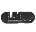 Pocket Pal compact knife sharpening tool in Black colour showing fold-out carbide blades ceramic stone and diamond rod