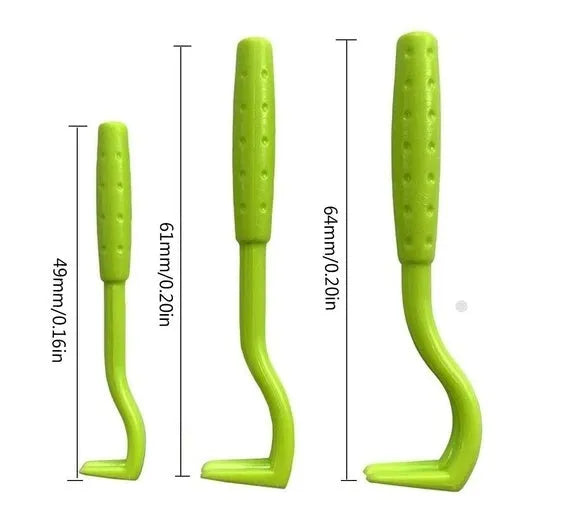 Plastic flea tick extractor tool for dogs and cats, shown in blue and green colour options