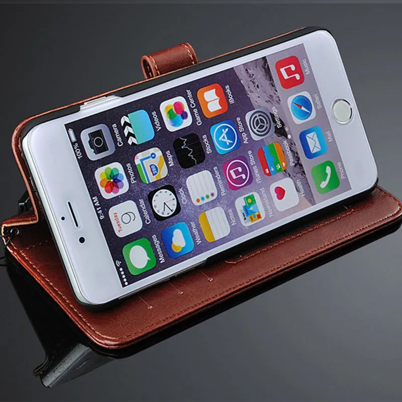 Crazy horse PU leather folding card holster cover with TPU pudding in black and brown colours