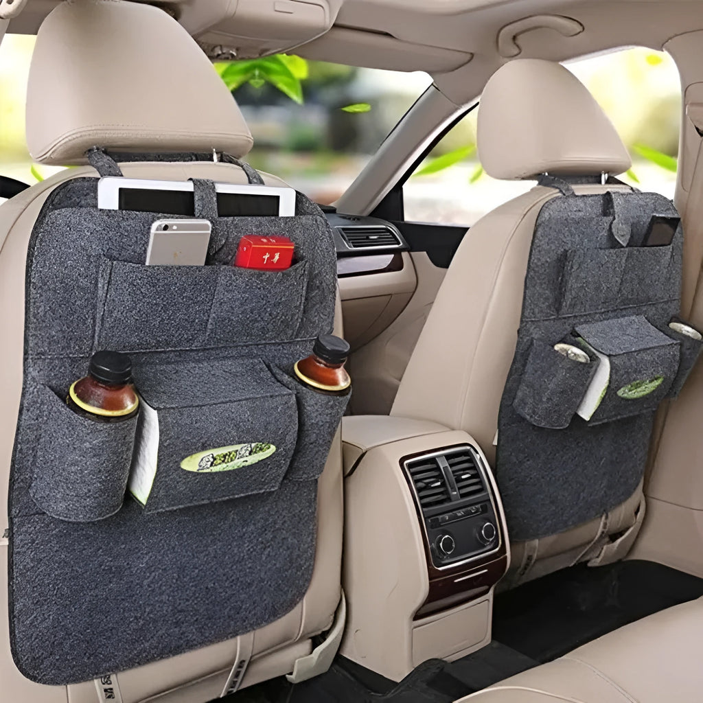 Wool felt car seat organizer bag in black, 33 x 14 x 5.5cm multi-purpose auto storage pouch