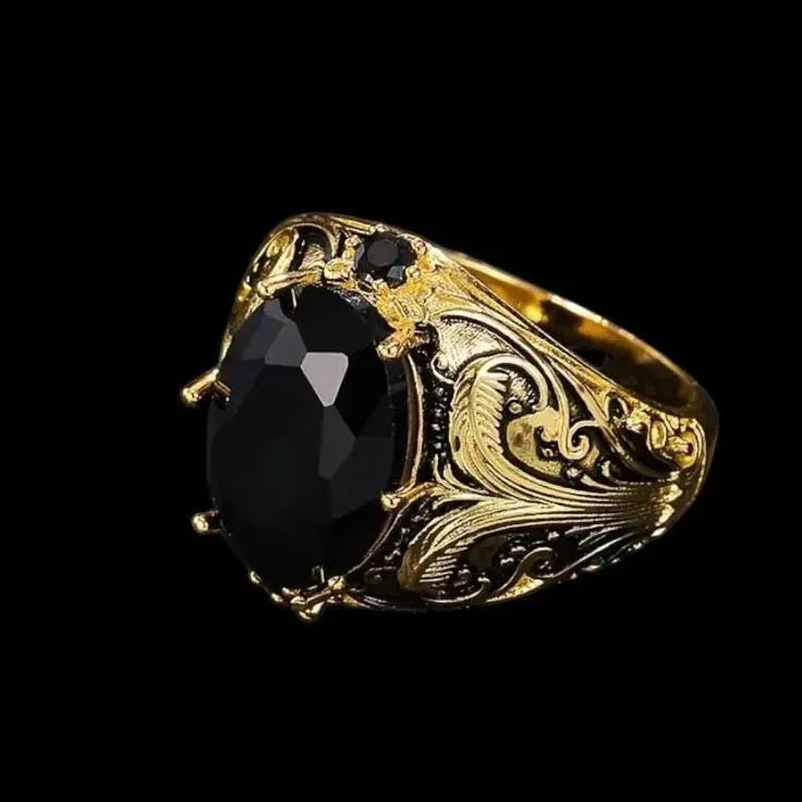 Men's silver geometric wide face ring with irregular moonstone-inspired gem ornament