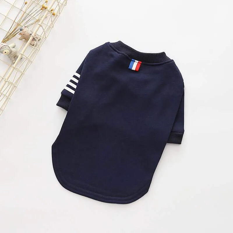 Soft fleece dog sweater in blue with adjustable fit for small to large dogs