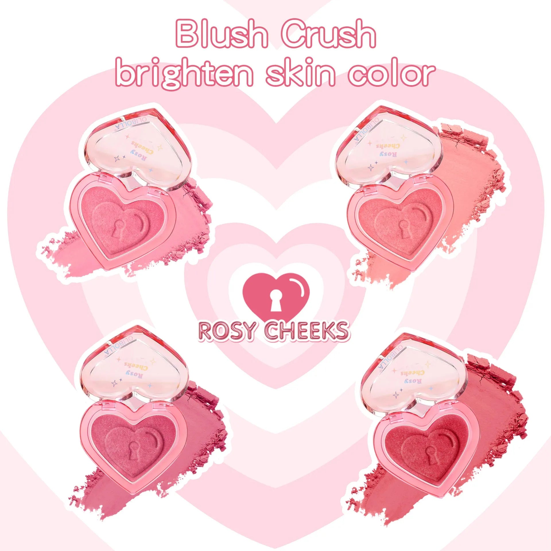 Peach Heart Blush Contour Compact with heart-shaped design and powder blusher, four colour options