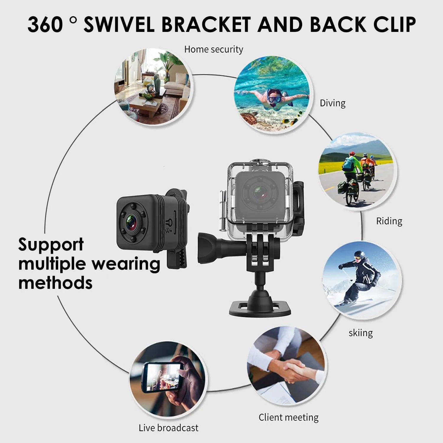 Black sq29 waterproof sports action camera with extended 240 minute battery life