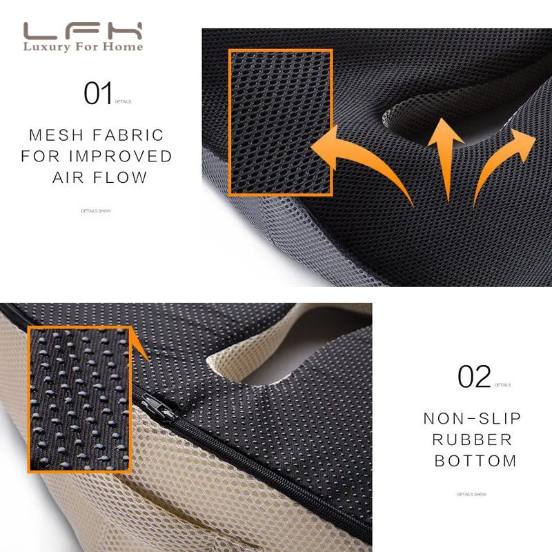 Black gray memory foam coccyx cushion with breathable mesh cover for tailbone pain relief