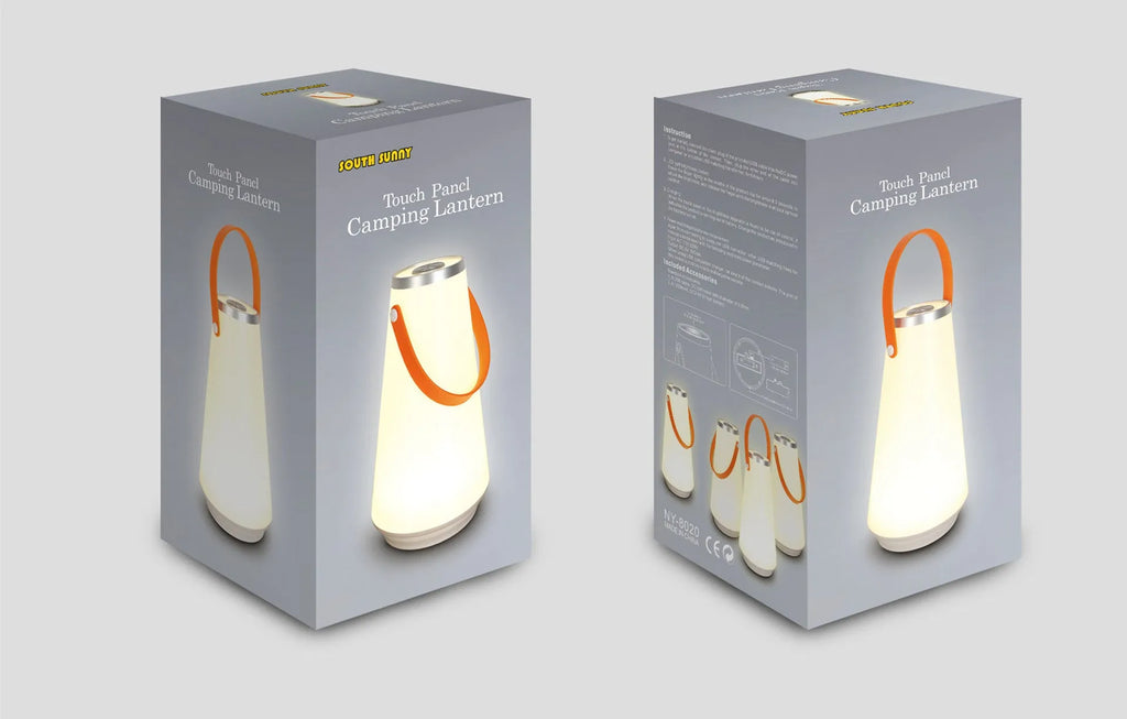White rechargeable LED bedside night light with touch control on a wooden table.