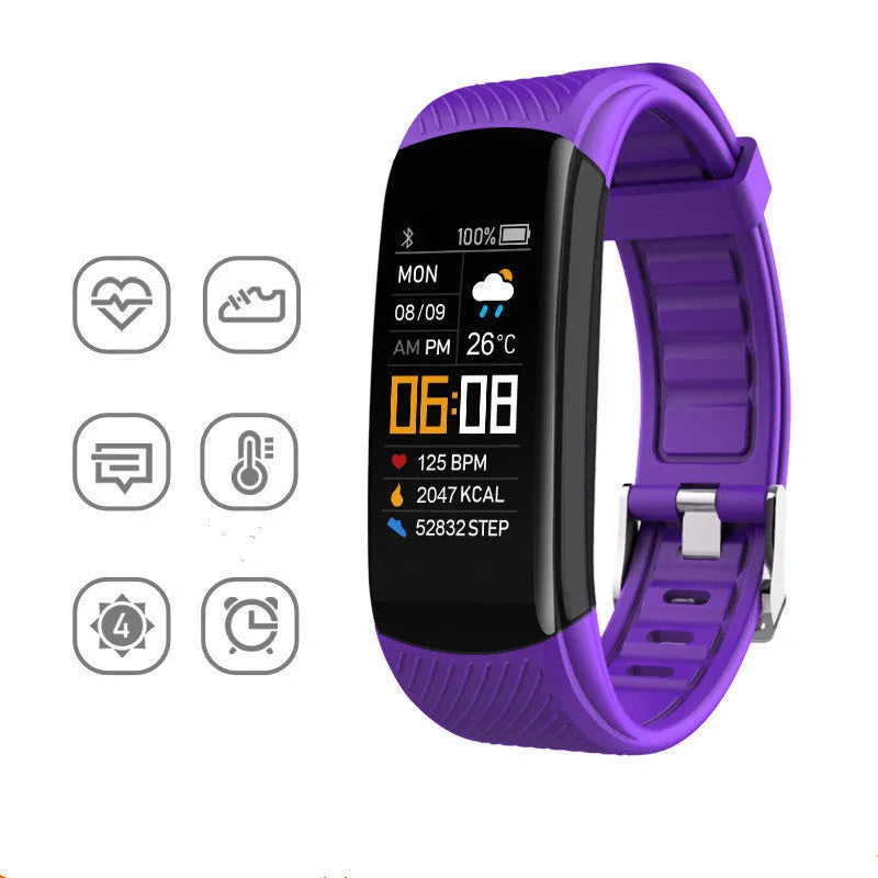 Black TPU sports pedometer bracelet with 0.96-inch screen displaying fitness metrics