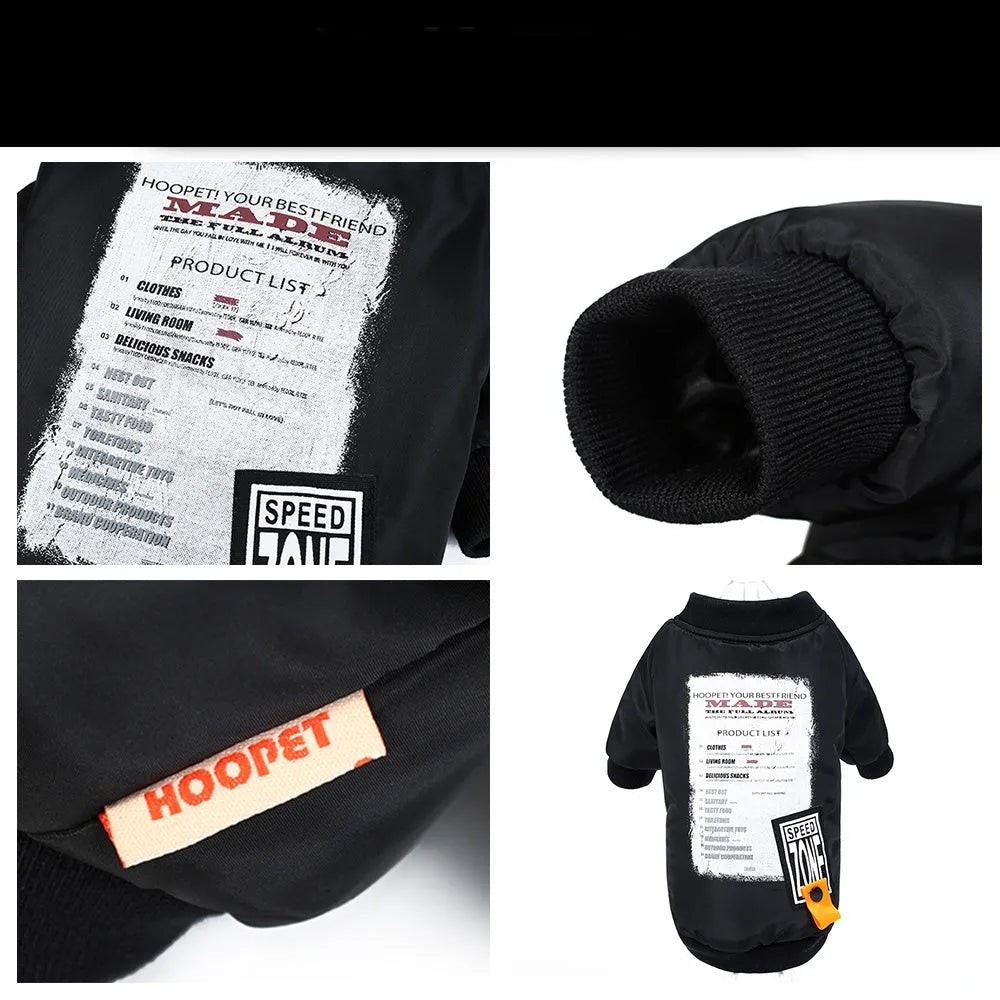 Black printed cotton dog coat winter jacket for small medium large dogs