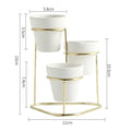 Grey pottery flower pot set with electroplated finish, shown in black grey, black white, gold grey, and gold white colour options