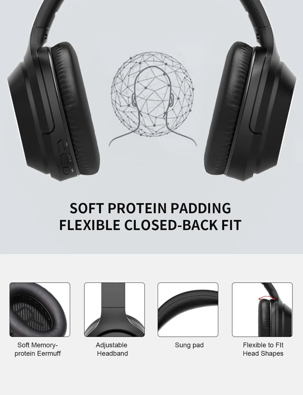 Black Gorsun E98 over-ear Bluetooth headphones with memory-protein ear cushions and stainless steel sliders