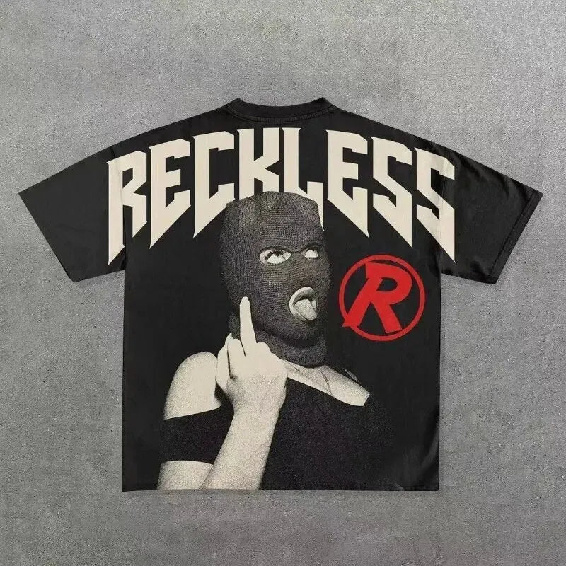Y2K Harajuku gothic graphic pure cotton t-shirt loose fit hot stamping print black style men streetwear