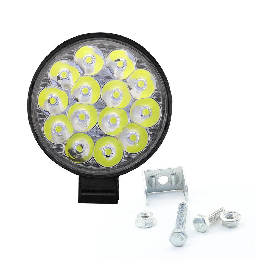 White LED car work light with aluminium housing and round design