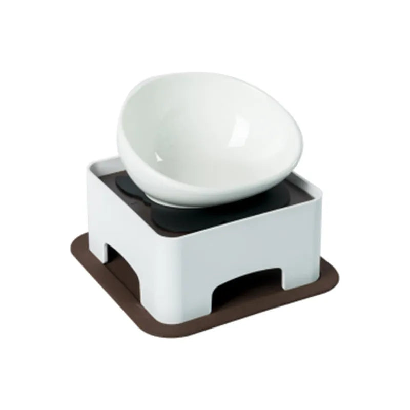 150ml ceramic pet bowl with PP dining table and silicone mat, black or white, for cats and small to medium dogs