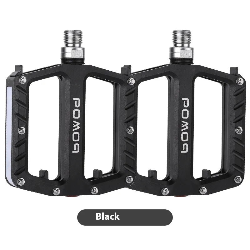 Aluminium alloy bicycle pedals with 710LED lighting in black, gold, purple, red, and titanium colour options