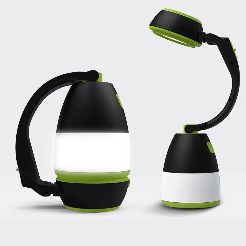 Black green 3-in-1 multifunctional LED tent lamp with adjustable head and USB port