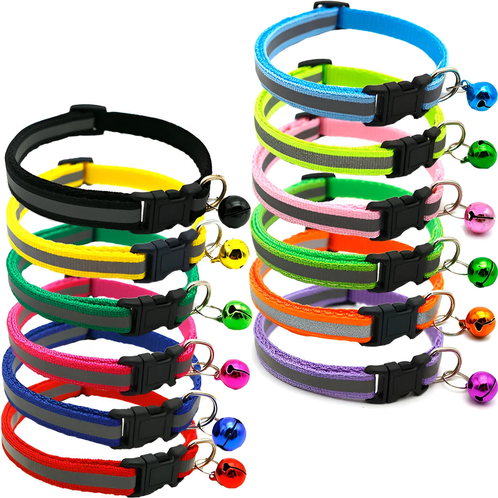 Reflective patch bell cat collar PVC PP adjustable 19-32cm width 1.0cm weight 10g colour options