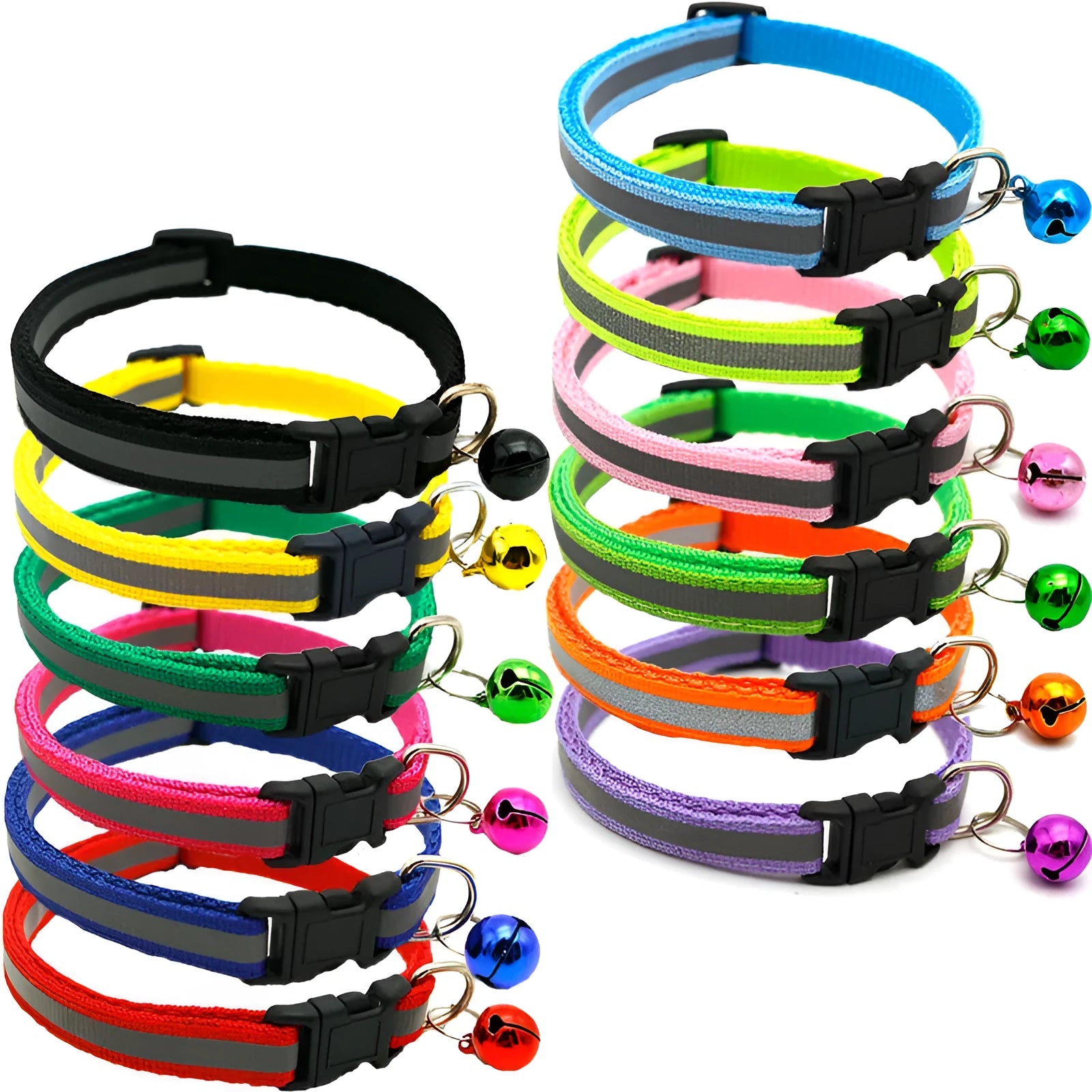 Reflective patch bell cat collar PVC PP adjustable 19-32cm width 1.0cm weight 10g colour options
