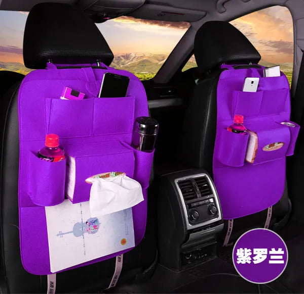 Wool felt car seat organizer bag in black, 33 x 14 x 5.5cm multi-purpose auto storage pouch