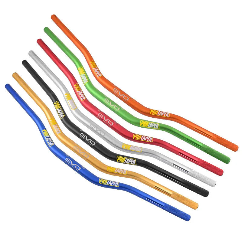 Orange aluminium motorcycle handlebar with 80cm width and 10cm rise dimensions for scrambling