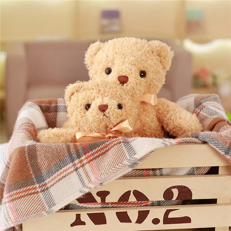 Yellow bear plush toy 30cm tall with plush outer and PP cotton filling