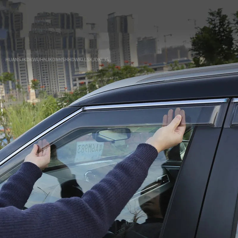 23 New Outlander window deflector 6-piece set in Black Warrior style installed on vehicle