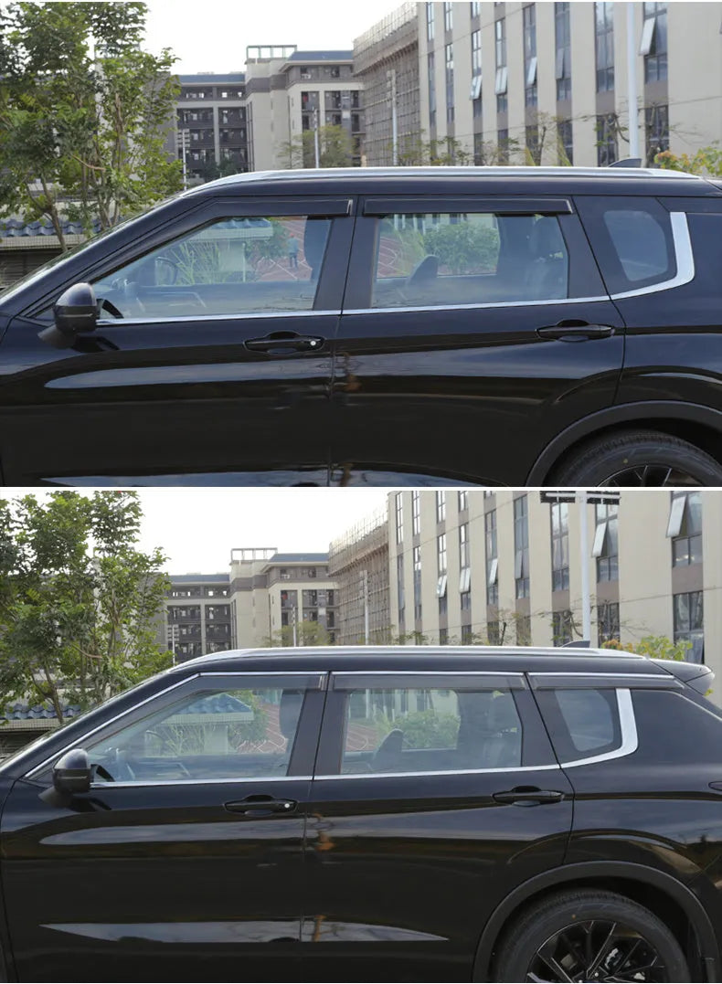 23 New Outlander window deflector 6-piece set in Black Warrior style installed on vehicle