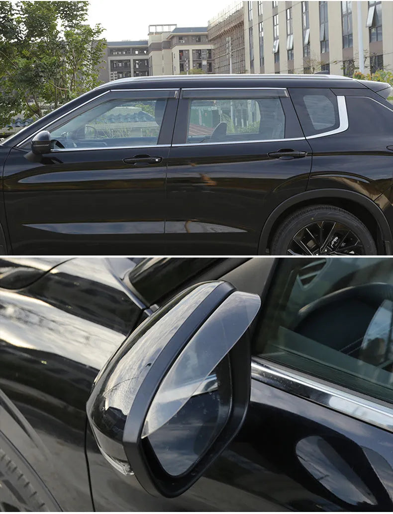 23 New Outlander window deflector 6-piece set in Black Warrior style installed on vehicle