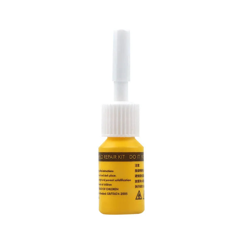 Yellow car glass repair agent tool set for windshield chip and crack repair