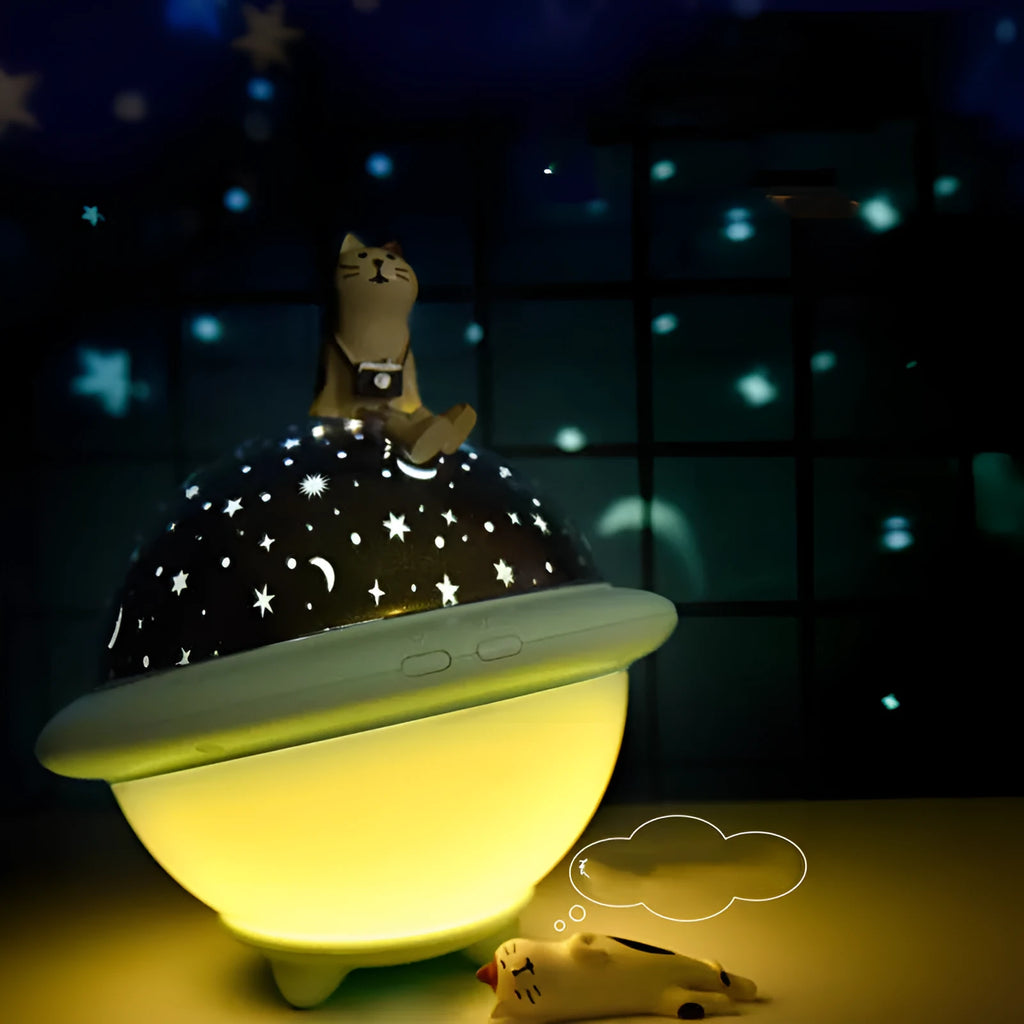 UFO-shaped starry sky projection light in plastic construction with modern design