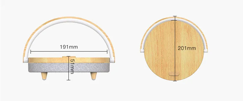 Multi-function wireless charging night light with Bluetooth speaker, touch switch, 191x203x55mm, Marbling or Wood Grain finish