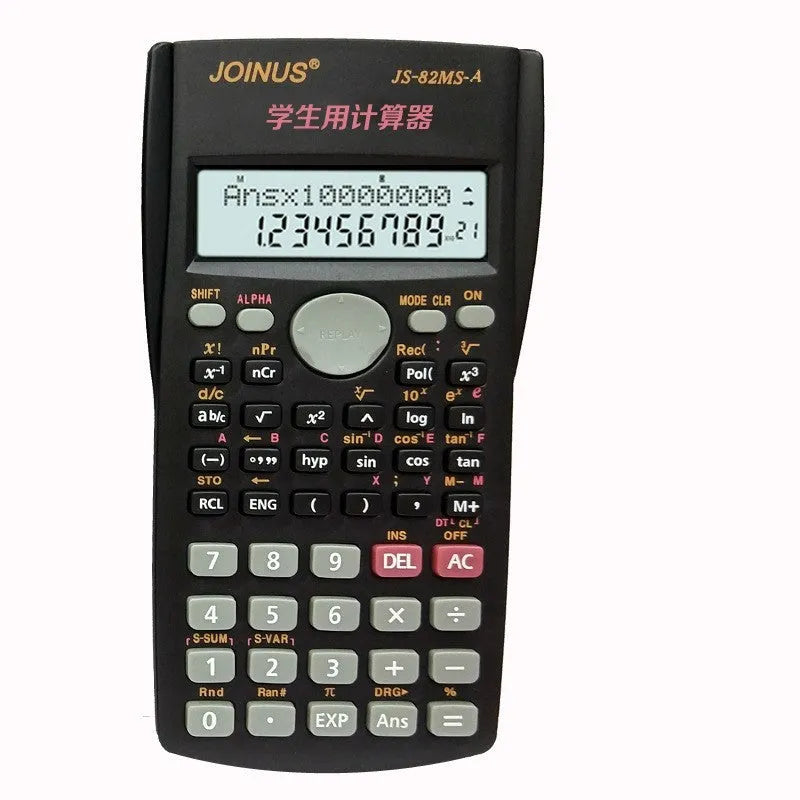 JS-82MS scientific function calculator with 10-digit display, ABS housing, 157 x 84 x 17 mm, plastic buttons, Button Electronics colour