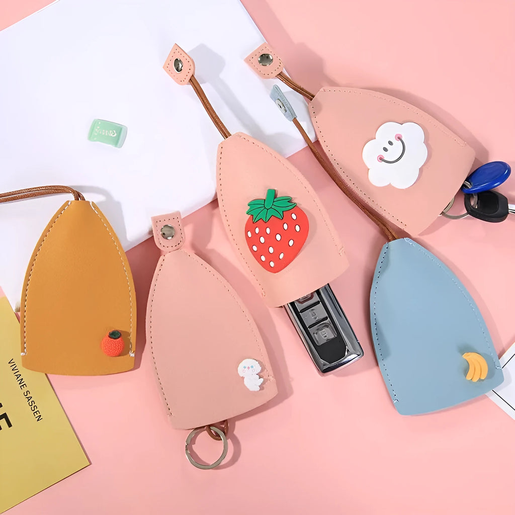 Cartoon PU leather pull-out key case for car keys with various design options