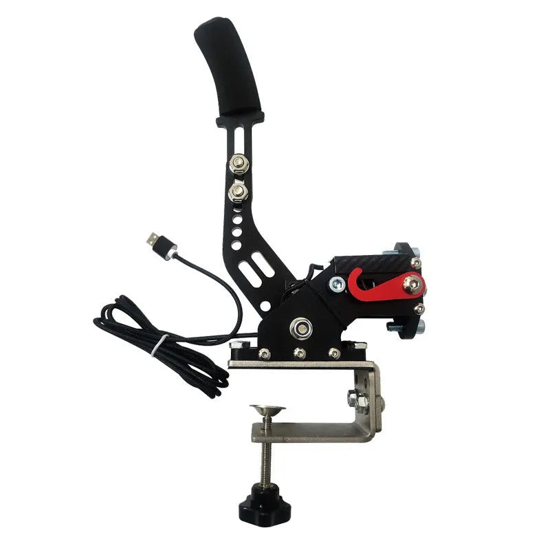Aluminum and stainless steel linear handbrake with clamp for racing simulators compatible with G29 and T300RS