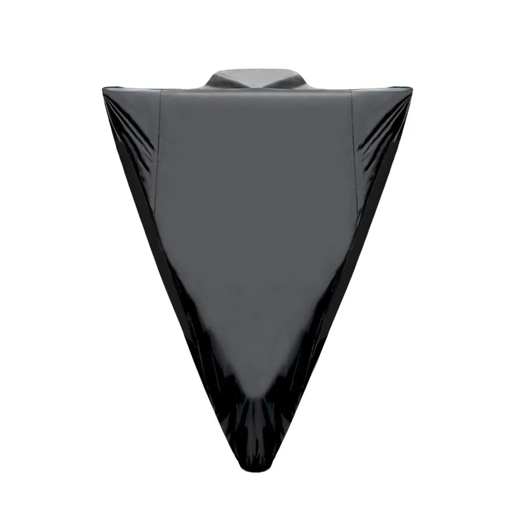 Black polyester electric vehicle cover with anti-theft and heat insulation features protecting a motorcycle body from rain and dust