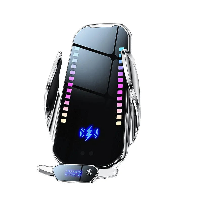 Car mobile phone holder with wireless charging in silver and tarnish finishes