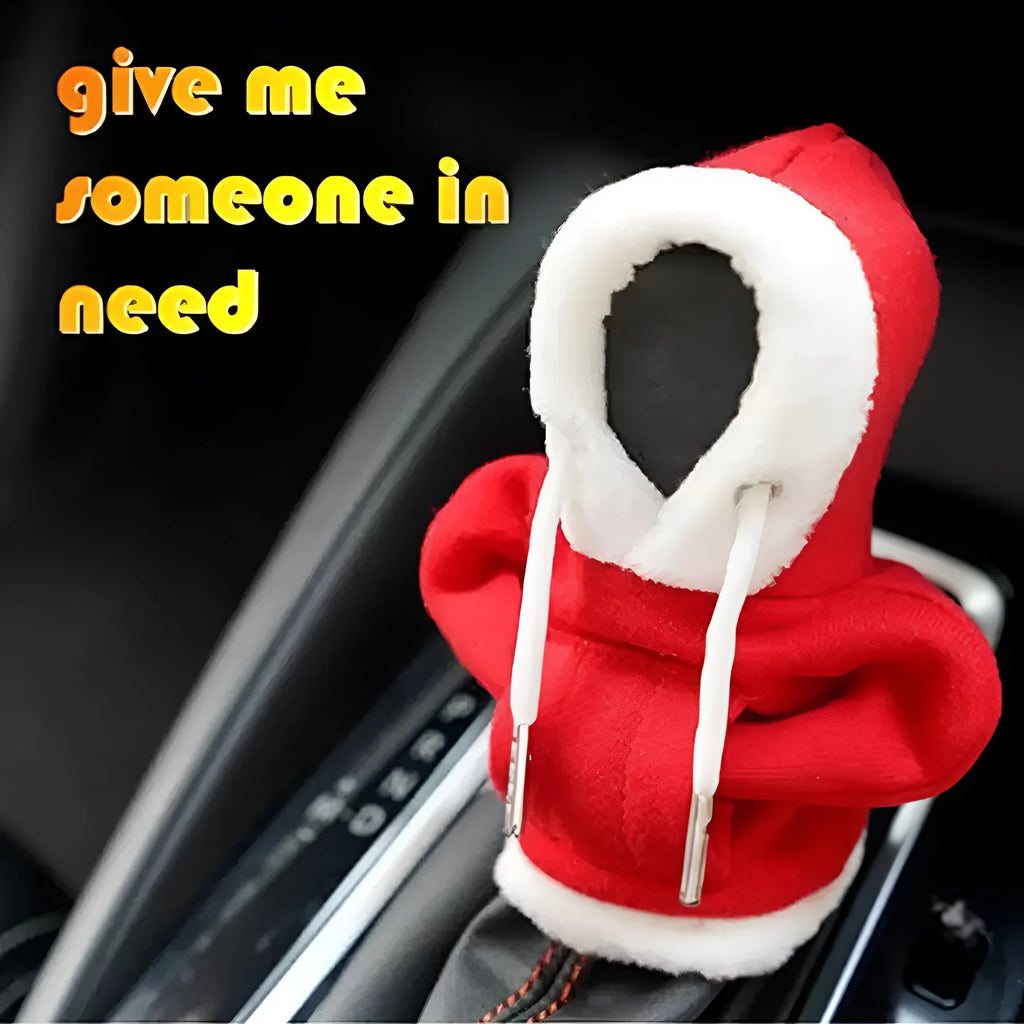 Polyester car gear lever cover in hooded hat design with multiple colour options on 12x13cm universal fit decorative accessory